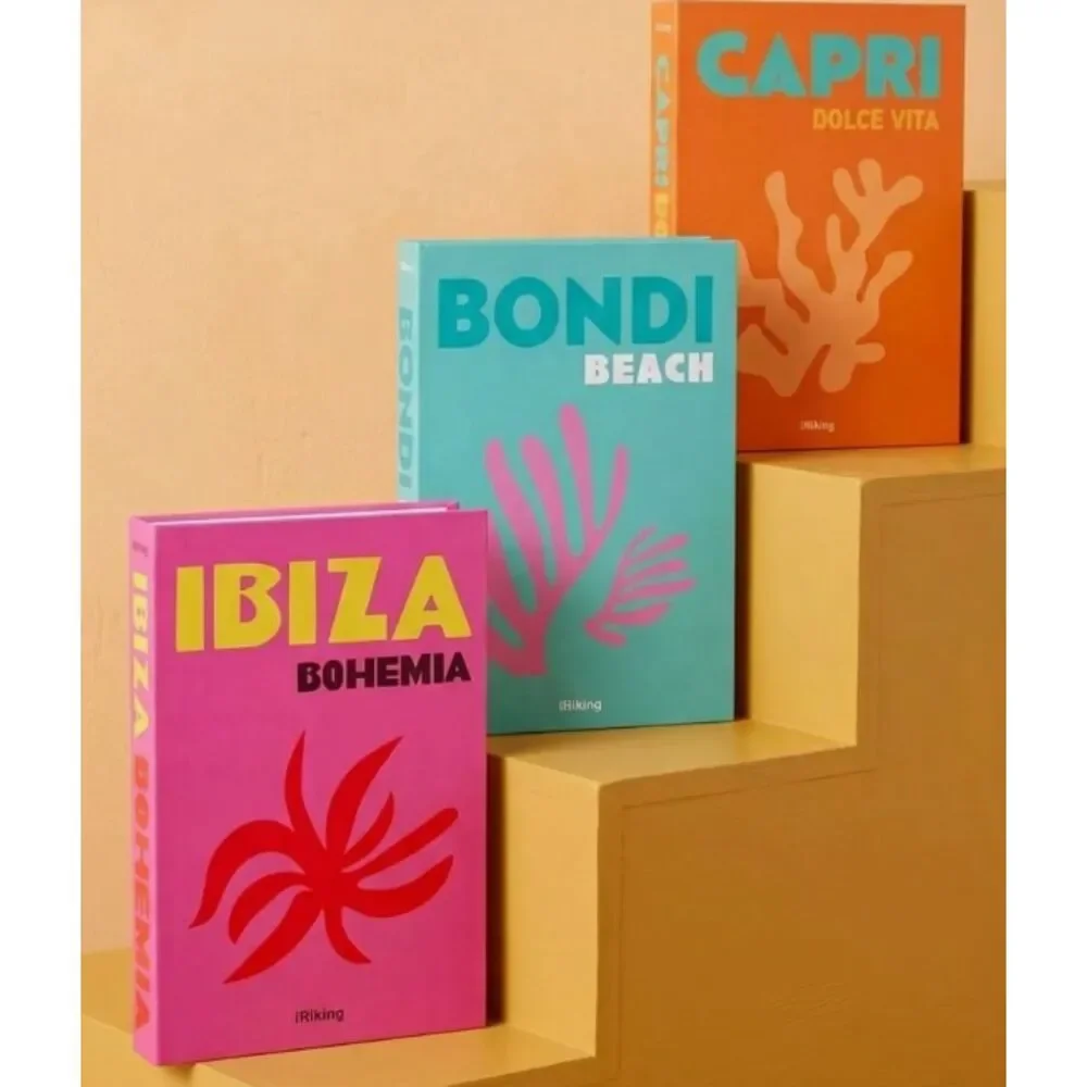 Preppy Decorative Fake Books Set of 3 Capri Ibiza Bondi Beach Travel Decor